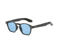 TYUVIVO Lunettes de soleil tendance, petites et irrégulières, style rétro, rondes, verres transparents, verres océan, UV400, pour hommes (noir et bleu)