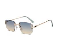 TYUVIVO Lunettes de soleil vintage rivetées en métal sans monture pour femmes et hommes, style punk, luxe, populaire, dégradé UV400 (bleu et jaune)