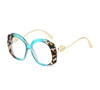 TYUVIVO Lunettes rondes anti-lumière bleue à imprimé léopard, style unisexe avec double cœur (bleu)