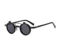 TYUVIVO Mode Populaire Petit Rond Punk Double Ponts Femmes Lunettes de Soleil Rétro Flip Objectif Nuances UV400 Hommes Rivets Lunettes de Soleil, Noir Gris, Taille Unique