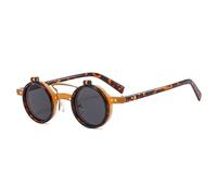TYUVIVO Mode Populaire Petit Rond Punk Double Ponts Femmes Lunettes de Soleil Rétro Flip Objectif Nuances UV400 Hommes Rivets Lunettes de Soleil, Thé Léopard Gris, Taille Unique