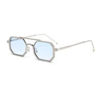 TYUVIVO Rétro Double Ponts Hommes Polygone Petites Lunettes De Soleil Carrées Mode Clair Océan Dégradé Verres Lunettes Femmes Monture en Métal, Argent Gris Bleu, Taille Unique