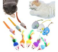 TYXHXTF 11 Pièces Jouet pour Chat - Coloré DrôLe Souris Petite, Peluches et Plumes - Petite Souris Queue Pet Jouet