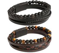 TYXHXTF 2 Pièce Bracelet en Cuir Noir et Marron pour Homme - Cadeau pour Papa, Grand Pere, Mari, Copain, Couple - Saint Valentin, Fete des Peres, Noel