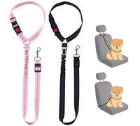 TYXHXTF 2 Pièces Ceinture Chien Voiture, Laisse de Sécurité de Voiture, Réglable Harnais Chien Voiture avec Élastique, 2 en 1 Ceinture de Sécurité de Chocs pour Chiens et Chats