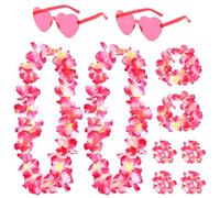 TYXHXTF 2 Set Colliers de Fleurs Hawaïennes, Hawaien Lei, Guirlande de Fleurs, pour Fête Luau Hula Carnaval Plage Enfants Adultes