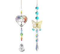 TYXHXTF 2Pcs Attrape-Soleil en Cristal, Arbre de Vie Attrape Soleil Cristal, Papillon Attrape-Soleils en Cristal, Suspendu Suncatcher Pendentif, Cristal Suspendu, pour Fenêtre Jardin Maison