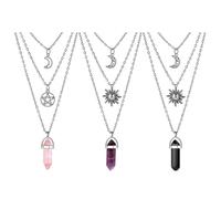 TYXHXTF 3 Pièces Colliers de Cristal, Y2k Accessoires, Pendentif Chakra Pointu Hexagonal Pendentif en Cristal de Pierre
