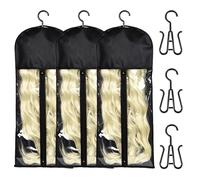 TYXHXTF 3PCS Perruque Sac, Sac de Rangement pour Perruque, Sac de Rangement Anti-Poussière Portable pour Extensions de Cheveu et Perruques (Noir)