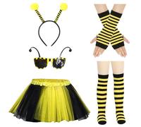 TYXHXTF 7PCS Costume D'Abeille, Déguisement Abeille Enfants, D'abeille pour Adulte avec Bandeau Antenne Abeille Tutu Gants à Rayures Bas Lunettes de Soleil, pour Carnaval Fête Cosplay