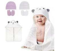 TYXHXTF Emmaillotage Bebe, Gigoteuse Emmaillotage Bébé and 2 Pcs 0-3 Mois Bonnets de Naissance et Moufles de Protection Coton, pour Garçon Et Bébé Fille