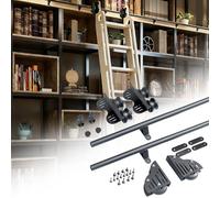 TYYCKJ Kit de quincaillerie pour échelle coulissante de bibliothèque Noire (échelle Non Incluse) | Rail de Guidage rétractable en Acier au Carbone, roulettes silencieuses en PU pour bibliothèque, c