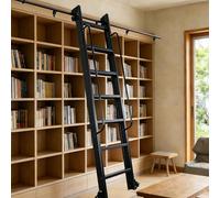 TYYCKJ Kit de quincaillerie pour échelle coulissante de bibliothèque Noire, Rail de Rangement Robuste pour échelle roulante rétractable avec roulettes inférieures silencieuses et sans Danger pour l