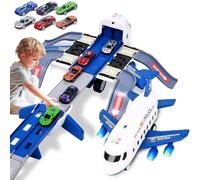 Tyyseis Piste de course d'avion pour enfants avec lumières et son, ensemble de jouets pliables à 4 couches, avion avec tapis de jeu, voitures de course d'avion, cadeaux d'anniversaire de Noël pour