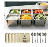Tyzlup Set Bac Salade Inox 8 Compartiments, Station Préparation Buffet Restaurant Cuisine, Plateau Toppings BBQ Bubble Tea Maison