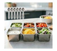 Tyzlup Set Bac Salade Inox 8 Compartiments, Station Préparation Buffet Restaurant Cuisine, Plateau Toppings BBQ Bubble Tea Maison