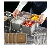 Tyzlup Set De 4 Pots Buffet Yaourt Snack Inox, Station Toppings Glace Et Condiments, Support Préparation Cuisine Avec Rack Amovible