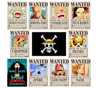 TYZZHOA Lot de 11 affiches One Piece Wanted Bounty de 38,1 x 27,9 cm, nouvelle édition, 10 chapeaux de paille Pirates Crew Zoro, Sanji, Luffy