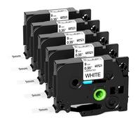 TZe-221 9mm Ruban Compatible avec TZ TZe221 Brother P-Touch Tape Cassette | 9mm Laminated White, pour Etiquette Brother P Touch PT-H110LB PT-H107 H100R E110 D410 D210 1000 1010 Etiqueteuse, 5x