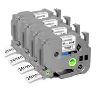 TZe-251 Lot de 4 rubans adhésifs laminés blancs de 24 mm 0,94 pour étiqueteuse Brother Aze-251 Compatible avec P-Touch Label TZ TZe 1" Noir sur blanc pour PT-D600 PT-D610BT PT-P710BT PTP700 Recharges