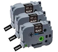 TZe-355 Lot de 3 rubans d'étiquettes de rechange pour Brother TZe355 TZe 355 24 mm Blanc sur noir TZe 0,94 Compatible avec Brother P Touch 24 mm pour PTD600 PTP710BT PTP700 PT2730