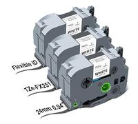 TZe-FX251 Ruban Flexible-ID 1 pouce de remplacement pour étiquettes flexibles Brother P-Touch TZe TZeFX251 24 mm 1 pouce noir sur blanc pour PTE500, PTD600, PTP710BT, lot de 3