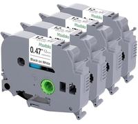 Tze TZ Tape Lot de 4 rubans adhésifs laminés blancs de 12 mm pour étiqueteuse Brother Ptouch PT PTD200 PTD410 D210 D220 D610 P710BT PTH110