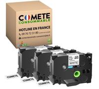COMETE TZE251 3 Ruban Etiqueteuse 24mm Compatible pour Brother TZe251 TZe-251 TZ-251 TZe 24mm Noir sur Blanc Laminé Etiqueteuse pour Brother PT-P750W PT-D600 PT-D600VP