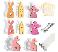 TZEKING 220 Pièces Lapin de Pâques Moule Bougie,8 Pièces 3D Moules en Silicone de Lapin de PâquesFormes Lapin +200 Mèches+2 Supports+10 Autocollants,Moules en Silicone Pour Réaliser Des Décorations