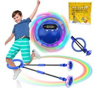 TZEKING Cheville Skip Ball avec Compteur,Anneau de Saut de Cheville,Pliable Anneau de Saut de Cheville,Coloré Anneau de Saut Clignotant,Flash Saut Anneau Ball,Enfants Cheville Saut Boule (Bleu)