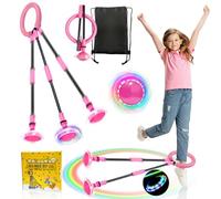 TZEKING Cheville Skip Ball avec Compteur,Anneau de Saut de Cheville,Pliable Anneau de Saut de Cheville,Coloré Anneau de Saut Clignotant,Flash Saut Anneau Ball (sans écran-Rose)