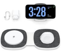 TZF-2 in 1 Chargeur Induction pour iPhone pour MagSafe sans Fil Qi Pliable pour iPhone 17, 16, 15, 14, 13, 12 Series, pour Apple Watch 11 10 9 8 7 6 5 4 3 2 1 SE/Ultra, pour AirPods Magnétique Voyage
