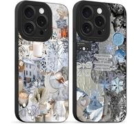 TZF-2 Pièces Hiver Coque pour iPhone 16 Pro 6,3'', Etui Silicone avec Winter Flocon de Neige Collage Aesthetic Motif Design Caméra de Protection Case Antichoc Housse pour Fille Fine TPU Étui