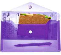 Tzf-20042 Porte-Documents Din Long Transparent Violet Avec Petite Pochette Transparente Avec Bouton Pression Enveloppe En Plastique Pour L'école, L'université, Le Bureau, Les Voyages