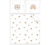 Tzf-Babybest, Parure De Lit Bébé, Little Friends, Taie D'oreiller 35 X 40 Cm Avec Rabat, Housse De Couette 80 X 80 Cm Avec Rabat, Coton, Weiß
