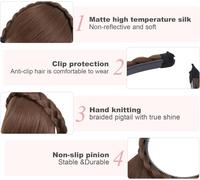 Tzf-Bandeau Avec Frange,Front Hair Bangs Wigs Headband,Bandeau Tressé Synthétique Perruque Extensions De Cheveux Coiffure,Brun Clair