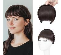 Tzf-Bandeau Avec Frange,Front Hair Bangs Wigs Headband,Bandeau Tressé Synthétique Perruque Extensions De Cheveux Coiffure,Marron Moyen