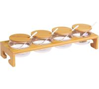 Tzf-Bar À Confiture/Présentoir, Set 13 Pièces., 1 Support + 4 Pots + 4 Couvercles + 4 Cuillères, Largeur: 38,5 Cm, Bambou/Verre/Céramique, Tapas + Friends, Brun/Blanc, 69902260