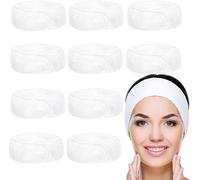 Tzf-Belle Vous Bandeau Cheveux Femme Maquillage Spa Blanc (Lot De 10) - Bandeau Maquillage - Tissu Eponge Ajustable Pour Visage Et Douche - Protection Cheveux Et Tête Pour Lavage, Bains Et Sport