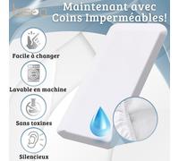 Tzf-Bisoo Drap Housse 70x160 Impermeable (Dessus+Coins) - 2en1 Alese Drap Housse Protege Matelas Reglable Pour Lit Enfant - Silencieux 100% Jersey Oeko - Tex 1 Drap Impermeable Blanc 160x70 Cm