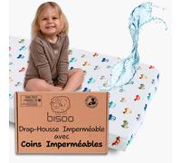 Tzf-Bisoo Magic Drap 40x80 - Drap-Housse Imperméable Intégral 2en1: Drap En Coton Jersey + Alèse Protège-Matelas Pour Nacelle Et Berceau - Silencieux Respirant Tout Doux, Oeko-Tex (80x40 Voitures)