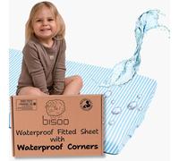 Tzf-Bisoo Magic Drap 55x90 - Drap-Housse Imperméable Intégral 2en1: Drap En Coton Jersey + Alèse Protège-Matelas Pour Lit Cododo - Tout Doux Respirant Silencieux, Oeko-Tex (90x55 Rayures Bleues)