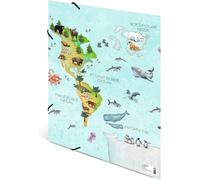 Tzf-Classeur A3, Carte Du Monde, À Élastiques En Carton, Avec Motif De Maternelle, Élastique, Rabat Intérieur Et Impression Intérieure, Pour Garçons, Filles Et Enfants
