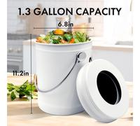Tzf-Composteur De Cuisine , Bac À Compost De Comptoir Avec Couvercle, Pour Déchets Alimentaires De Cuisine, Seau À Compost Inodore Et Antirouille Avec Revêtement En Poudre, 1,3 Gallon, Blanc