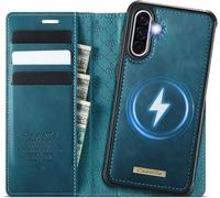 TZF-Coque pour Samsung Galaxy A56 5G, Étui 2-en-1 Magnétique Amovible en Cuir PU Premium Compatible MagSafe Charge sans Fil Porte-Cartes Protection RFID Fonction Étui à Rabat - Bleu Vert