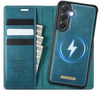 TZF-Coque pour Samsung Galaxy S25 5G, Étui 2-en-1 Magnétique Amovible en Cuir PU Premium Compatible MagSafe Charge sans Fil Porte-Cartes Protection RFID Fonction Étui à Rabat - Bleu Vert