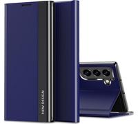 Tzf-Galaxy S21 Coque Pour Samsung S21 Etui À Rabat Luxueux Placage Effet View Flip Folio Pc+Pu Housse 360° Protecteur Antichoc Anti-Rayure Coque Pour Samsung Galaxy S21 (Bleu)