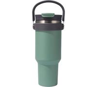 Tzf-Gobelet Isotherme Avec Paille Et Anse - 1,2 L - Bouteille Isotherme En Acier Inoxydable - Sans Bpa - Anti-Fuite - À Emporter - Vert - 1200 Ml