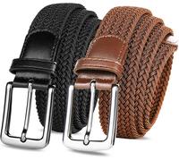 Tzf-Golf Ceinture Unisex Elastic Tressé Ceinture Pour Hommes Et Femmes 2 Pack, Vintage Tissu Élastique Tissé Tressé Extensible Pour Jeans Boucle Alliageceinture Pour Golf Sports