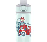 Tzf-- Gourde Enfant Avec Paille En Aluminium - Miracle Fireman - Étanche - Poids Plume - Sans Bpa - Certifiée Neutre En Co2 - École & Sport - Bleu Clair Motif Pompier - 0,4l